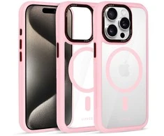 Liavec Hybrid Magsafe Clear dėklas skirtas Apple iPhone 15 Pro rožinės spalvos