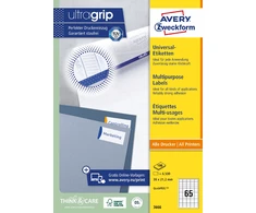 Lipnios etiketės Avery Zweckform, A4, 38×21.2mm, 65 etiketes lape, 100 lapų, baltos spalvos