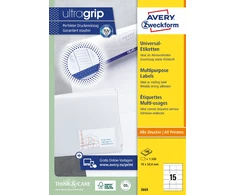 Lipnios etiketės Avery Zweckform, A4, 70×50,8mm, 15 etikečių lape, 100 lapų, baltos spalvos