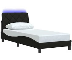 Lova Lovos rėmas su LED be čiužinio, juodas, 80x200 cm, audinys