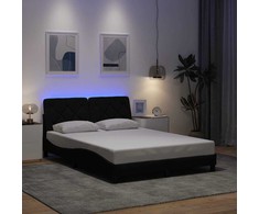 Lovos rėmas su LED be čiužinio, juodos spalvos, 140x200 cm