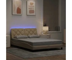 Lova Lovos rėmas su LED be čiužinio, kreminės spalvos, 140x200 cm