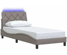 Lovos rėmas su LED be čiužinio, taupe, 90x200 cm, audinys