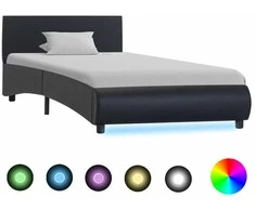 Lovos rėmas su LED, juodos spalvos, 90x200cm, dirbtinė oda