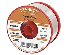 Lydmetalis Pb60Sn40 2.00mm su fliusu 2.5% HS10 250g, Stannol (tik profesionaliam naudojimui)