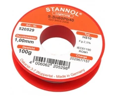 Lydmetalis Sn60Pb40 1.00mm su fliusu 2.5% HS10 100g, Stannol (tik profesionaliam naudojimui)