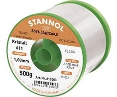 Lydmetalis Sn96.5Ag3Cu0.5 1.0mm 500g su fliusu 2.5% Kristall611 Stannol