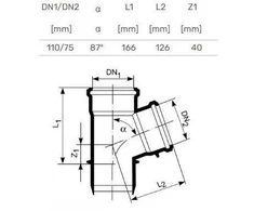 Magnaplast Vidaus kanalizacijos trišakis HTplus, Ø 110 / 75 mm, 87°