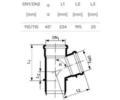 Magnaplast Vidaus kanalizacijos trišakis Ultra dB, Ø 110 / 110 mm, 45°
