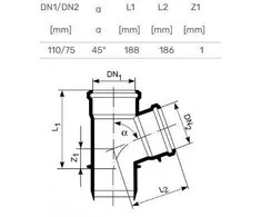Magnaplast Vidaus kanalizacijos trišakis HTplus, Ø 110 / 75 mm, 45°