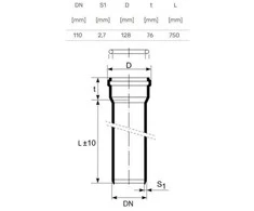 Magnaplast Vidaus kanalizacijos vamzdis HTEM su mova,, d 110, 750 mm