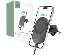 Magnetic MagSafe Automobilinis laikiklis Wireless Charging 15W for Vent Car Tech-Protect mm15W-V1 juodos spalvos