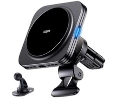 Magnetinis automobilinis telefono laikiklis su 15W MagSafe belaidžiu įkrovimu panelei / oro grotelėms ESR Halolock QI2 juodos spalvos