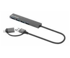 Manhattan Manheteno 4 prievadų USB 3.0 tipo C / A tipo kombinuotas šakotuvas, , Maitinamas autobusu, aliuminis, pilka erdvė, 181006