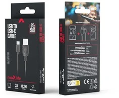 TelForceone Maxlife kabelis USB - USB-C 0,2 m 2A juodos spalvos