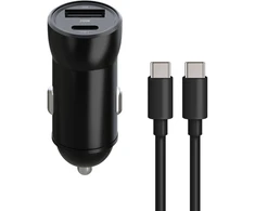 Maxlife MXCC-04 PD QC automobilinis įkroviklis 1x USB-C 1x USB 20W juodas + USB-C – USB-C laidas 60W