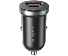 Maxlife MXCC-05 PD QC automobilinis įkroviklis 1x USB-C 1x USB 35W juodas
