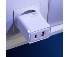 Maxlife MXTC-09-30AC GaN PD QC įkroviklis 1x USB-C 1x USB 30W baltas