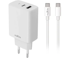 Maxlife MXTC-10-20AC PD QC įkroviklis 1x USB-C 1x USB 20W baltas + USB-C – USB-C laidas 20W