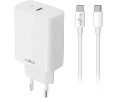 Maxlife MXTC-10-20C PD QC įkroviklis 1x USB-C 20W baltas + USB-C – USB-C laidas 20W