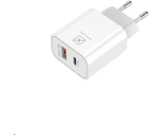 Maxximus Tinklo įkroviklis MX ALFA 20W PD+QC, USB-A+C baltos spalvos