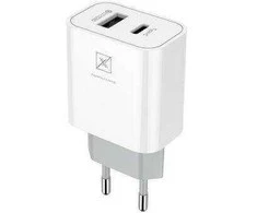 Maxximus Tinklo įkroviklis MX ALFA 20W PD+QC, USB-A+C + kabelis C/C 20W PD, baltos spalvos
