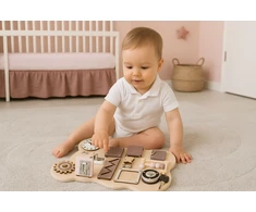 Medinė sensorinė lavinamoji lenta vaikams, meškiukas, 12 dalių ECOTOYS