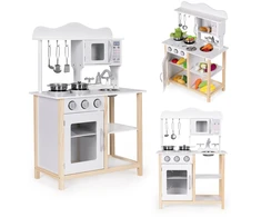 Medinė vaikiška virtuvėlė su orkaite ir maisto gaminimo priedais, balta, ECOTOYS