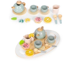 ECOTOYS medinis arbatinukas su puodeliais, 14 dalių rinkinys