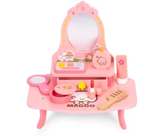 Medinis vaikiškas kosmetinis staliukas su veidrodžiu ir stalčiumi, 7 priedai, ECOTOYS