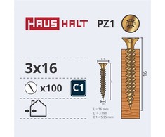 Medsraigčiai Haushalt, 3 x 16 mm, ZN, PZ1, 100 vnt.
