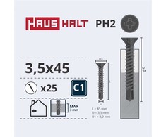 Medsraigčiai Haushalt, 3,5 x 45 mm, PH2, 25 vnt.