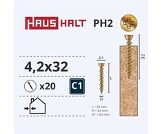 Medsraigčiai Haushalt, 4,2 x 32 mm, ZN, PH, 20 vnt.