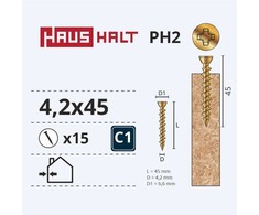 Medsraigčiai Haushalt, 4,2 x 45 mm, ZN, PH, 15 vnt.