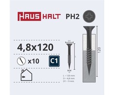 Medsraigčiai Haushalt, 4,8 x 120 mm, PH2, 10 vnt.