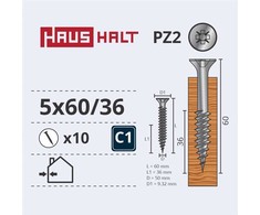 Medsraigčiai Haushalt, 5 x 60/36 mm, ZN, PZ2, 10 vnt.