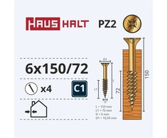 Medsraigčiai Haushalt, 6 x 150/72 mm, ZN, PZ3, 4 vnt.
