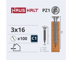 Medsraigčiai Haushalte, 3 x 16 mm, ZN, PZ1, 100 vnt.