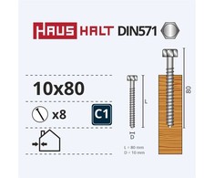 Medvaržčiai Haushalt, DIN571, 10,0 x 80 mm, ZN, 8 vnt.