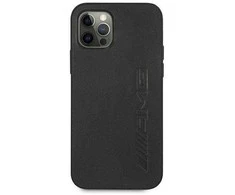 Mercedes AMG AMHCP12LDOLBK Apple iPhone 12 Pro Max 6,7″ juodos spalvos kietas dėklas Leather Hot Stamped