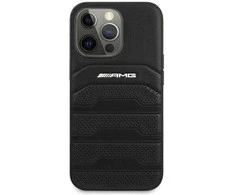 Mercedes Benz Apple iPhone 13 Pro Max Mercedes AMG dėklas odinis Debossed Lines (AMHCP13XGSEBK) juodos spalvos