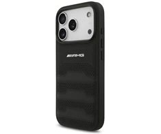 Mercedes Dėklas AMG Leather Debossed Lines Logo iPhone 17 Pro juodos spalvos