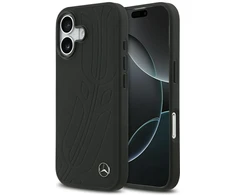 Original dėklas MERCEDES Leather Large Laurel Leave MagSafe skirtas Apple iPhone 17 juodos spalvos