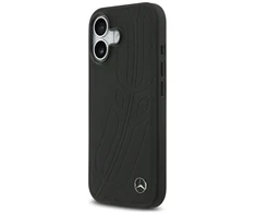 Original dėklas MERCEDES Leather Large Laurel Leave MagSafe skirtas iPhone 17 juodos spalvos