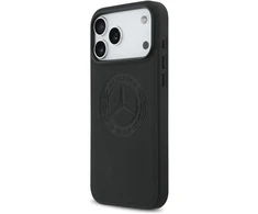 Originalus dėklas MERCEDES Leather Vintage Logo MagSafe, skirtas iPhone 17 Pro Max, juodos spalvos
