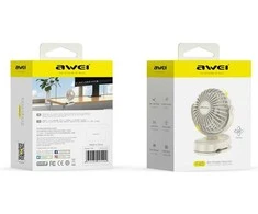 Mini stalinis ventiliatorius AWEI F45 su spaustuku 1200mAh baltos spalvos