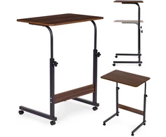 Mobile laptop table – side desk for armchair and sofa in dark walnut finish, ModernHome