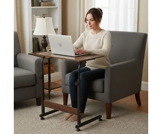 Mobile laptop table – side desk for armchair and sofa in dark walnut finish, ModernHome