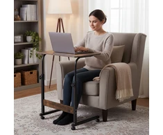 Mobile laptop table – side desk for armchair in aged walnut finish, ModernHome