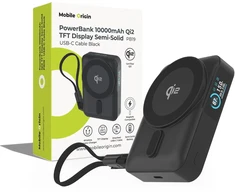 Mobile Origin 10000 mAh Qi2 TFT Ekranas Semi-solid PowerBank PB19 – USB-C Cable Juodas